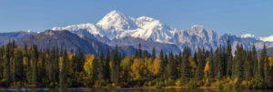 Alaskan mountain range and lake