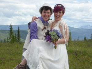 Wedding couple with mountains