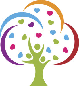 graphic multi color hearts tree
