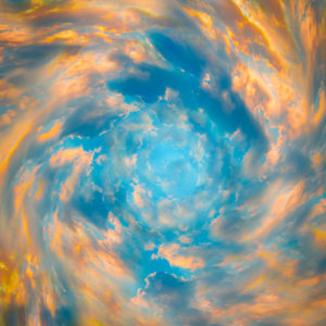 light blue and orange cloud swirl