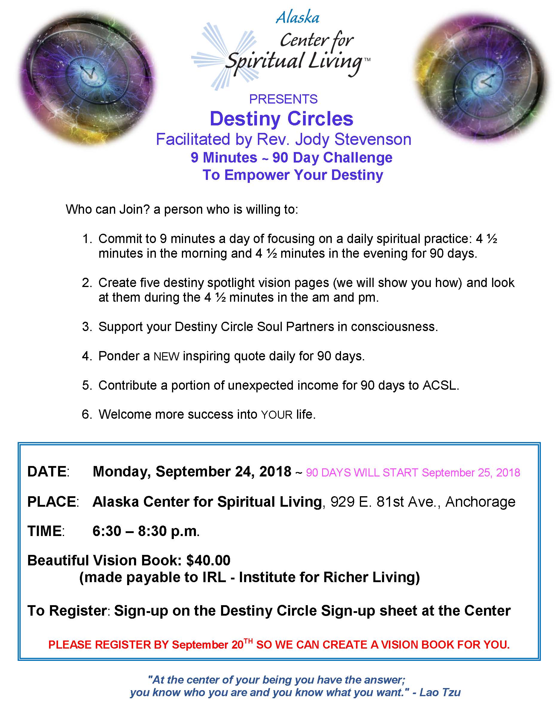 Destiny Circles Flyer with pics | Alaska Center for Spiritual Living